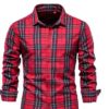 Spring Contrast Colour Plaid Long Sleeve Shirts Men